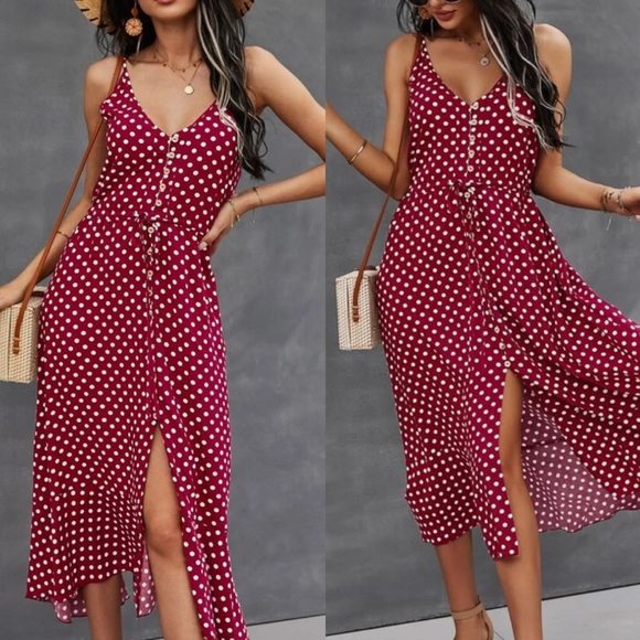 Boho gypsy dot drawstring waist cami dress - Picture 1 of 7